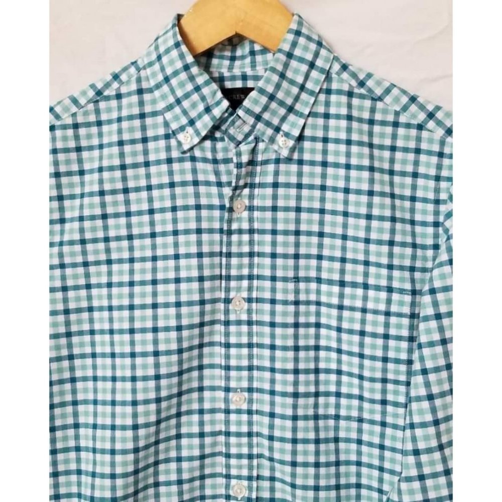 J Crew Mens Secret Wash Shirt - Check Green Plaid